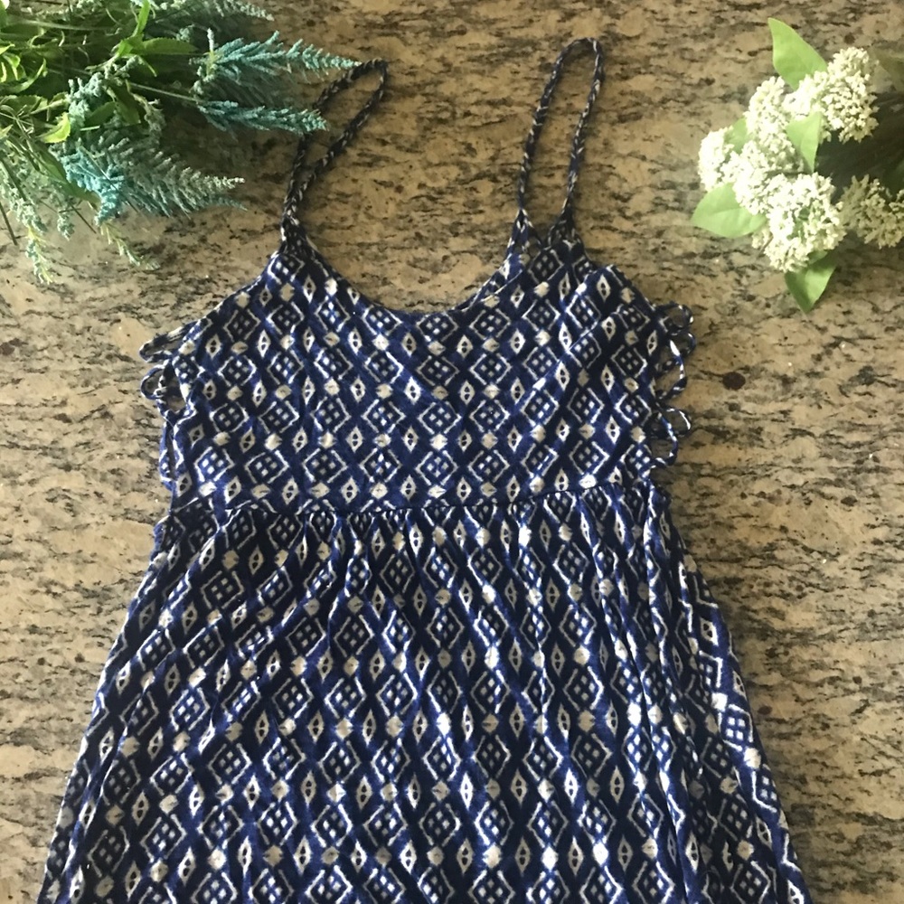 Blue & White Tribal Cut Out Dress - Size M